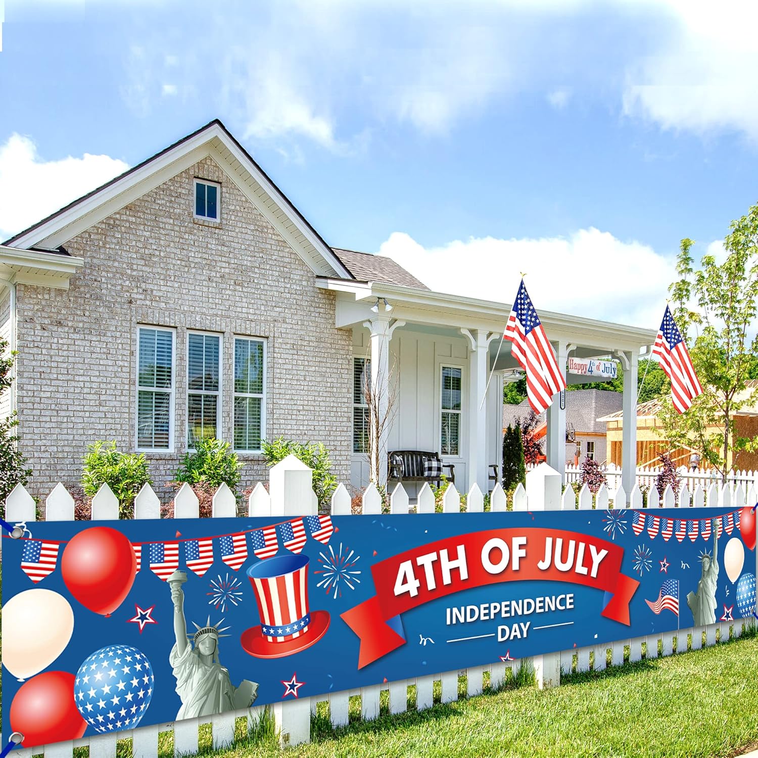 KatchOn, Happy 4th of July Banner - Large, 120x20 Inch | Happy Fourth of July Banner | 4th of July Decorations Outdoor | 4th of July Decorations | Patriotic Decorations