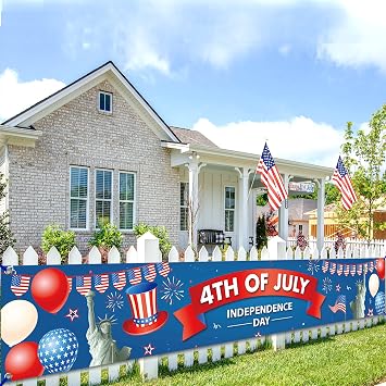 KatchOn Happy 4th of July Banner 120x20 Inch | Happy Fourth of July Banner, Fourth of July Fence Banner, 4th of July Decorations Outdoor