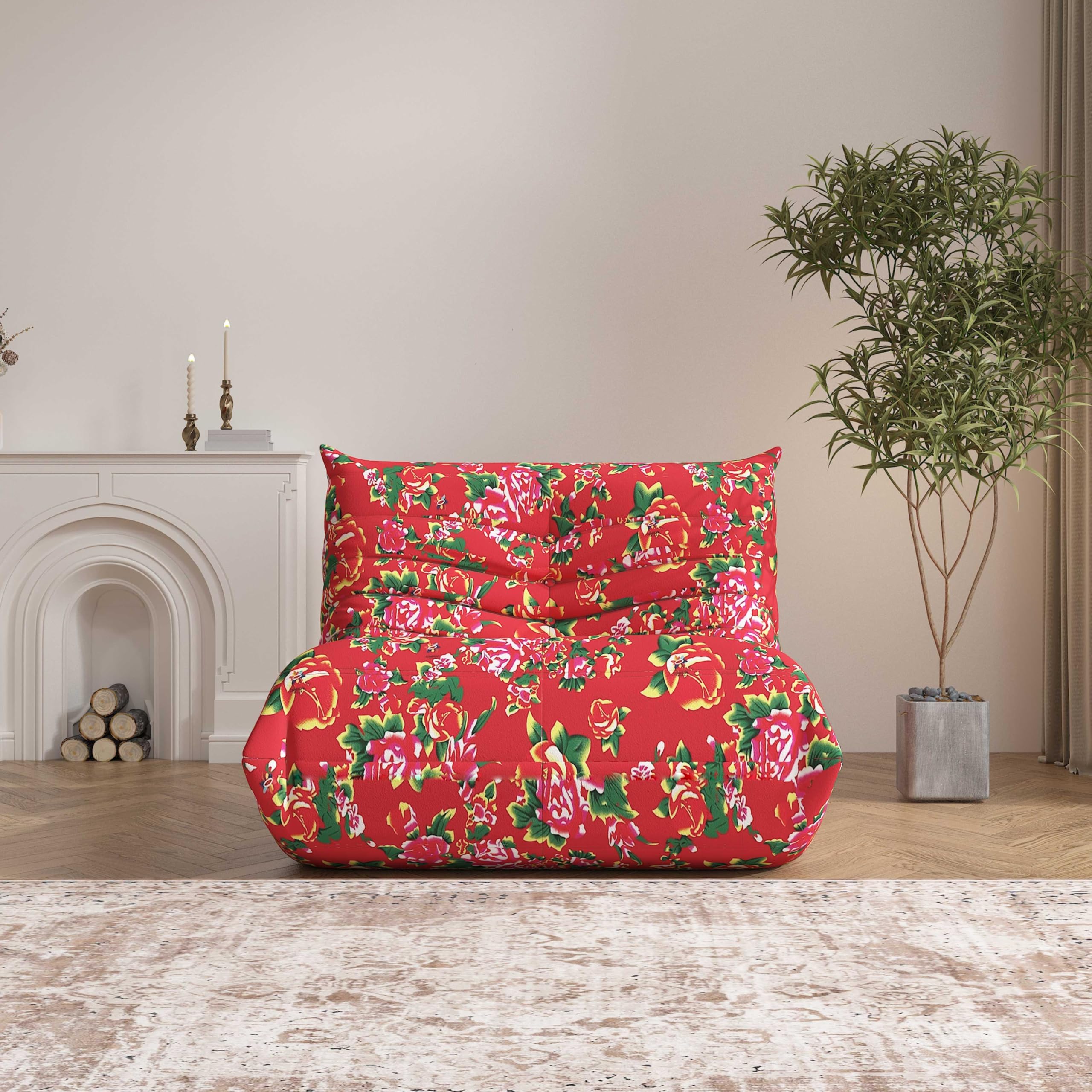 Bean Bag Chair, Loveseat Fireside Chair Bean Bag Sofa Large Bean Bag Chair for Adults, 2 Seater Bean Bag Chairs for Teens with High Density Comfortable Foam, Bean Bag for Living Room, Bedroom (Flower)