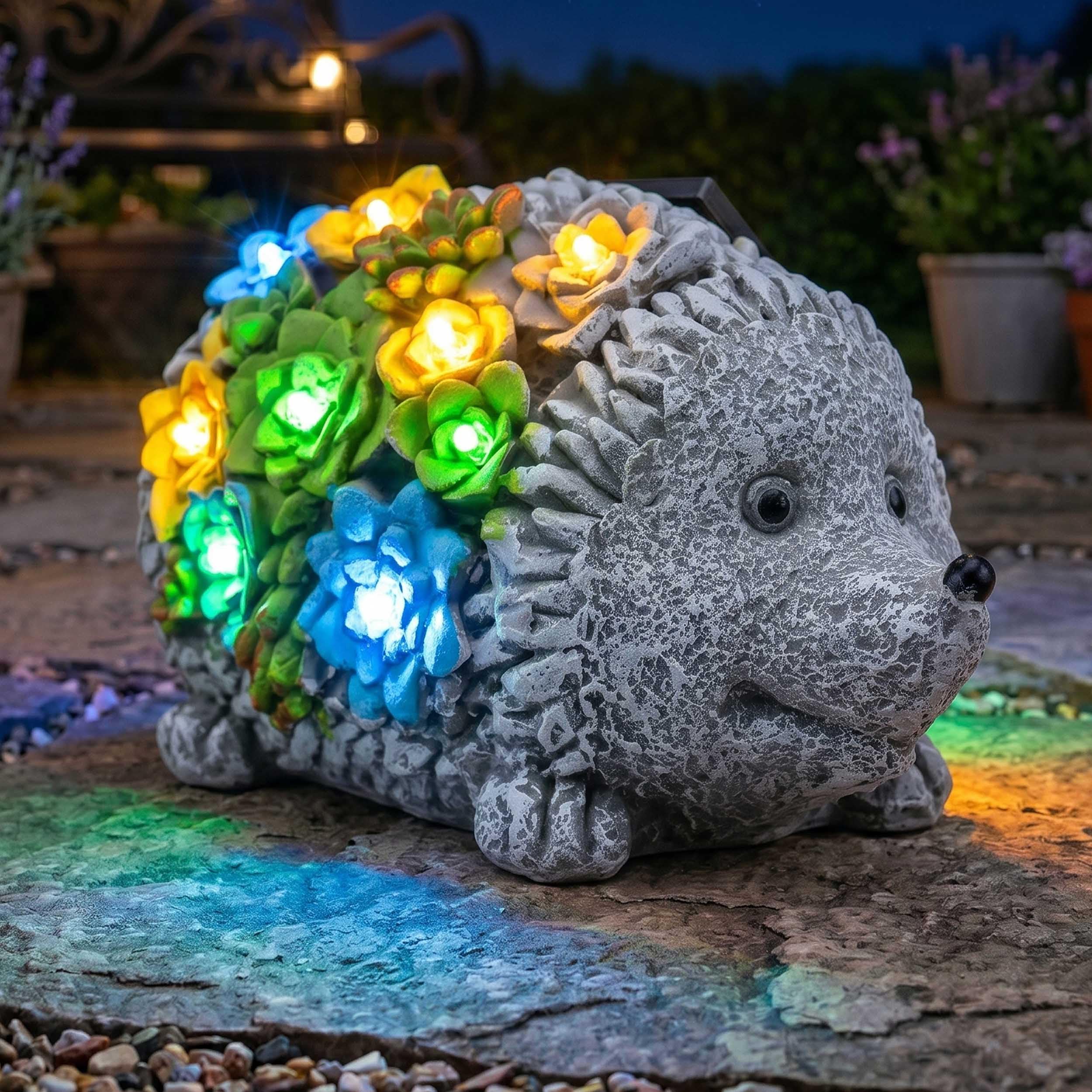 LOVETRENDS Solar Hedgehog Garden Ornament with Lights – Pack of 1-23cm/9 inch Outdoor Hedgehog Statue with Succulent Plant & LED Lights, Decorative Figurine for Patio, Balcony, Yard, Lawn — image 1