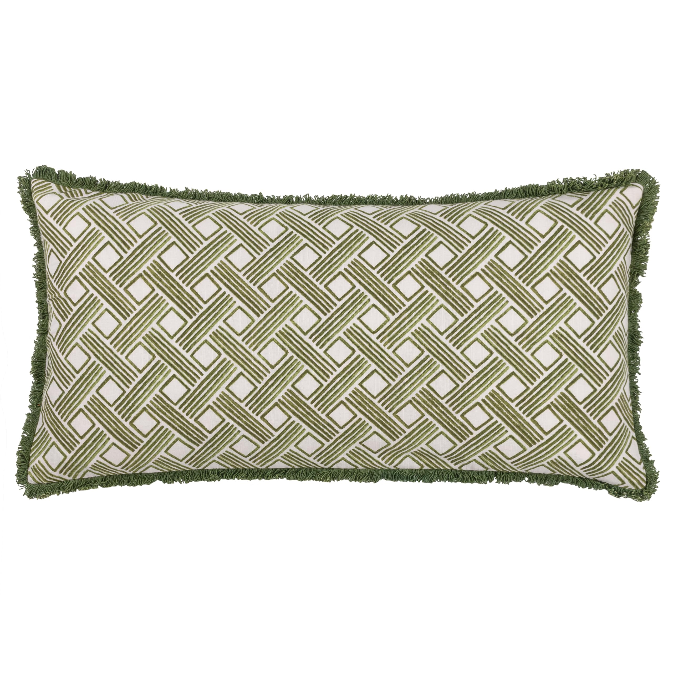 Furn. Hoem Alexa Rectangular Cushion Cover – Geometric Basket Weave Design (Olive – 60 x 30 cm)