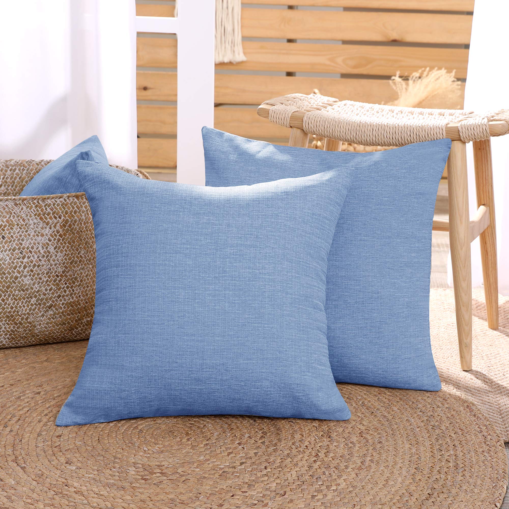 Deconovo Set of 2 Super Soft Faux Linen Square Cushion Covers Throw Pillow Covers Plain Cushion Covers for Bedroom Dark Blue 16"x16"(40cmx40cm)