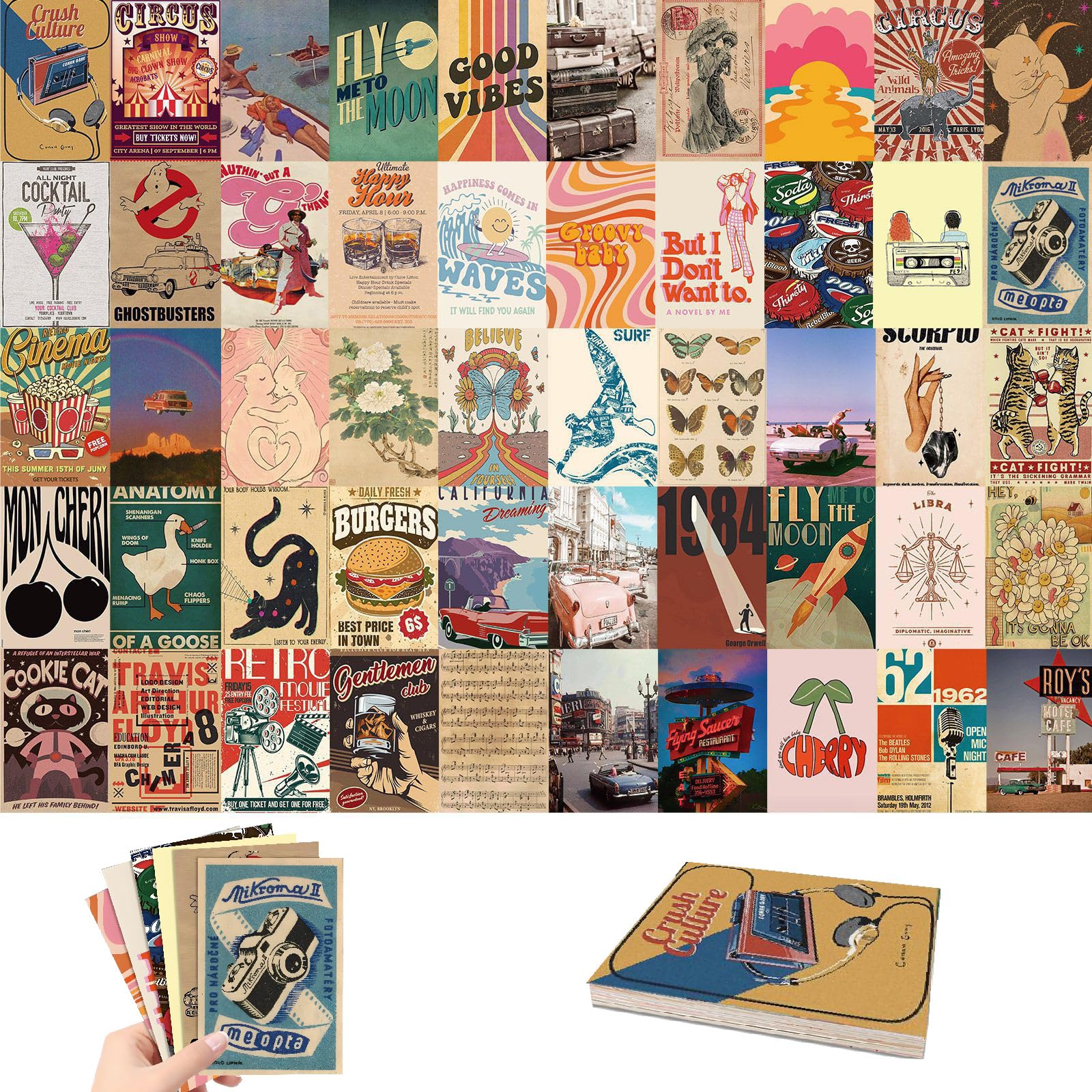 iuiiaii 50 Pcs Postcards Pack Set, Art Postcards Retro Wall Art Wall Decor Wall Art Decoration Postcard Aesthetic Room Decor Vintage Decor Posters for Bedroom Living Room Corridor Wall Prints