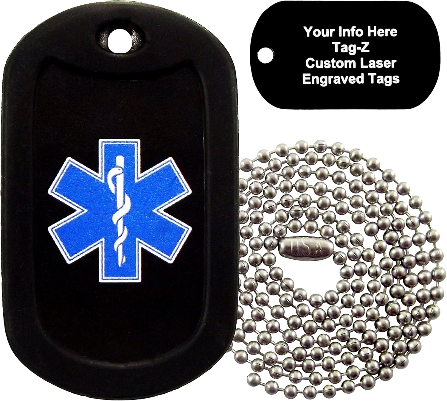 Tag-Z Military Dog Tags - Custom Engraved EMT Star of Life Military Dog Tag Necklace