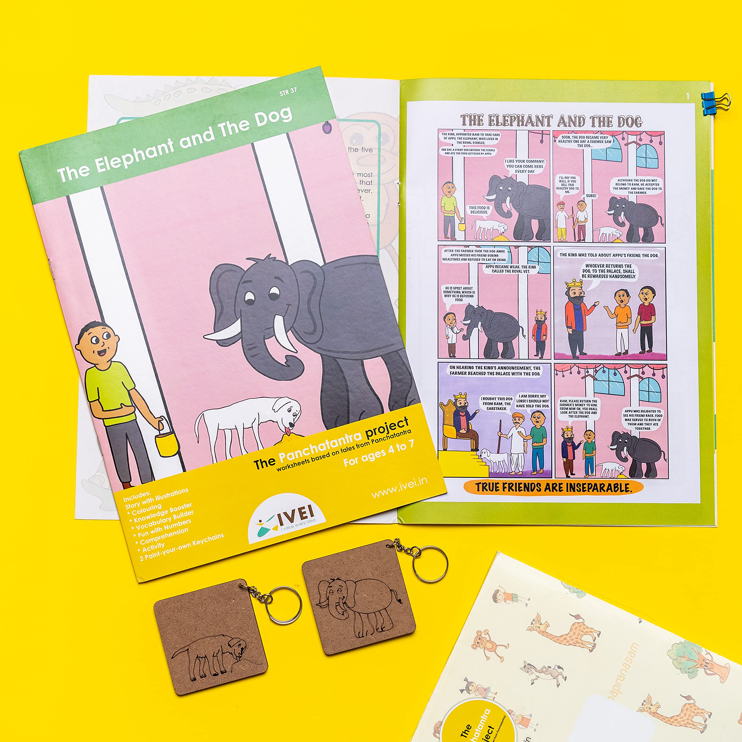 IVEI Panchatantra Story Kids Learning Book - Workbook and 2 DIY Keychains - Colouring Activity Worksheets - Creative Fun Activity and Education for Kids - The Elephant and The Dog (Age 4 to 7 Years) - Image 4 thumbnail