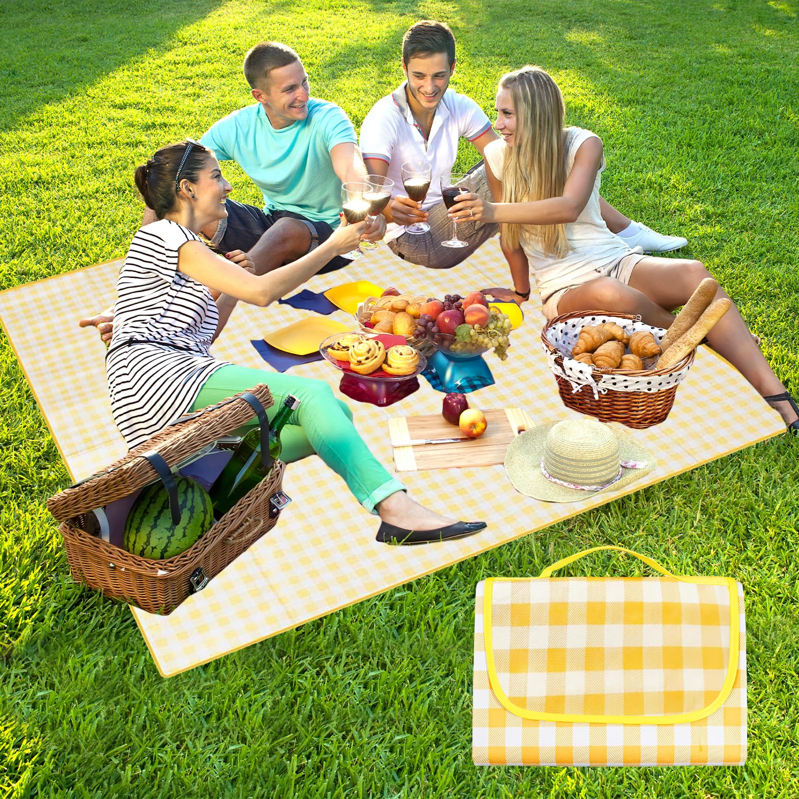 GMHLLES Extra Large Picnic Blanket Waterproof, Beach Blanket Waterproof Sandproof 200x200, Fold Up, Sandproof Machine Washable with Carrying Handle for Family Picnics, Beach, Hiking, Camping