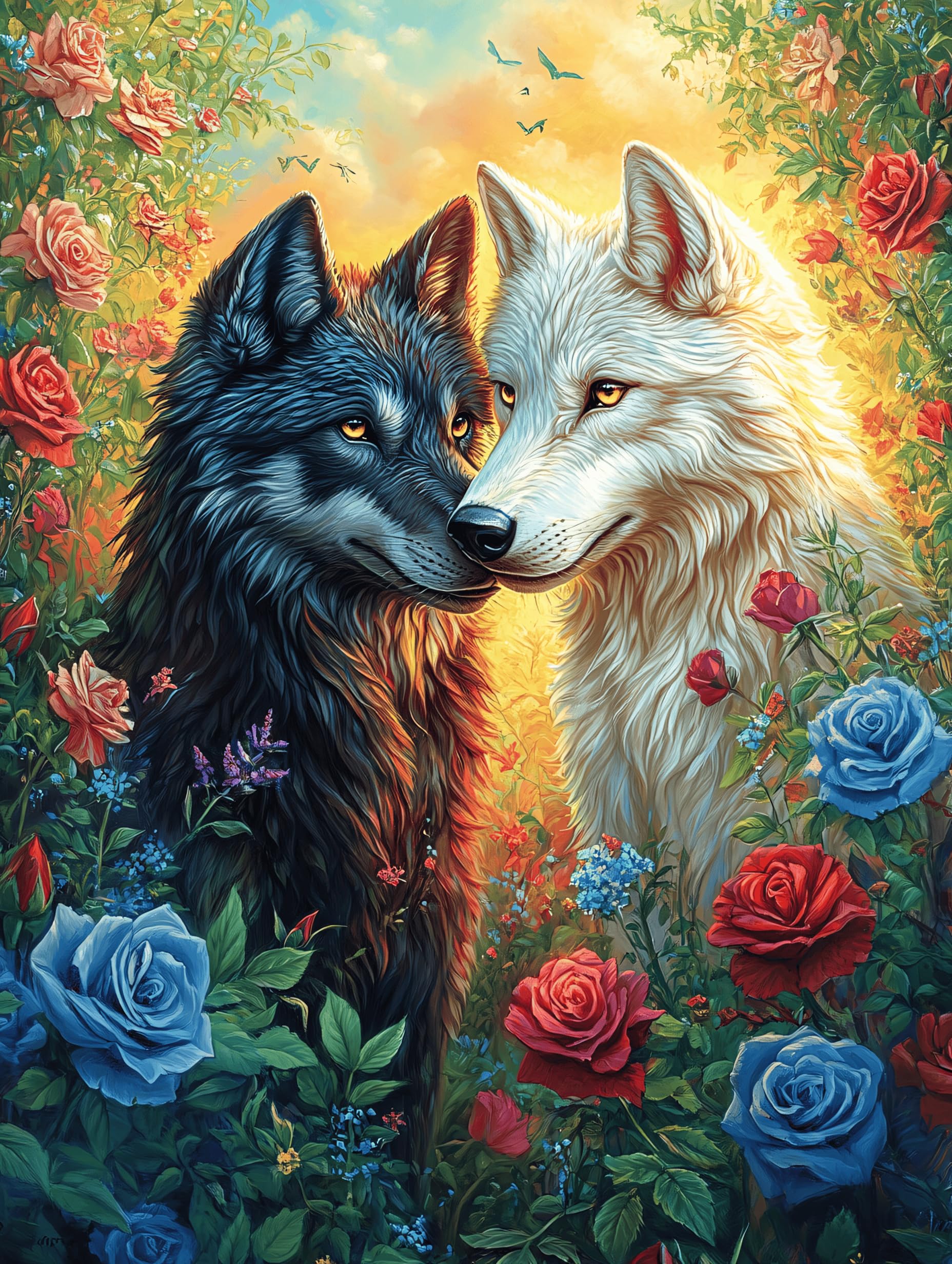 Black And White Wolf Couple 300 Piece Jigsaw Puzzle for Adults Teens Mitos Fantástico Cuento De Hadas Mental Workout Stress Reduction Vibrant Artwork Idea 300 PCS