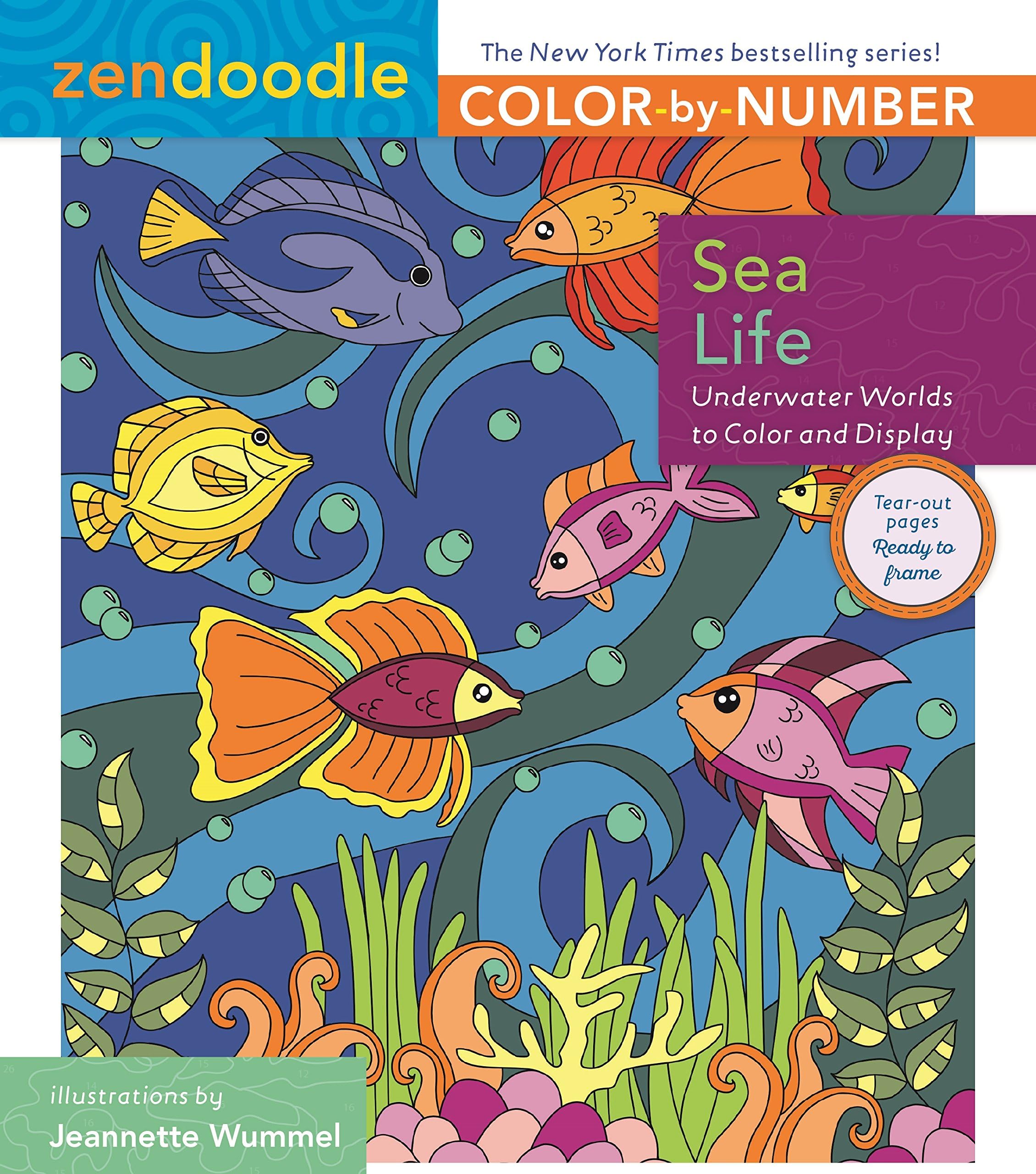 Zendoodle Color-by-Number: Sea Life: Underwater Worlds to Color and Display Paperback – Coloring Book, July 3, 2017