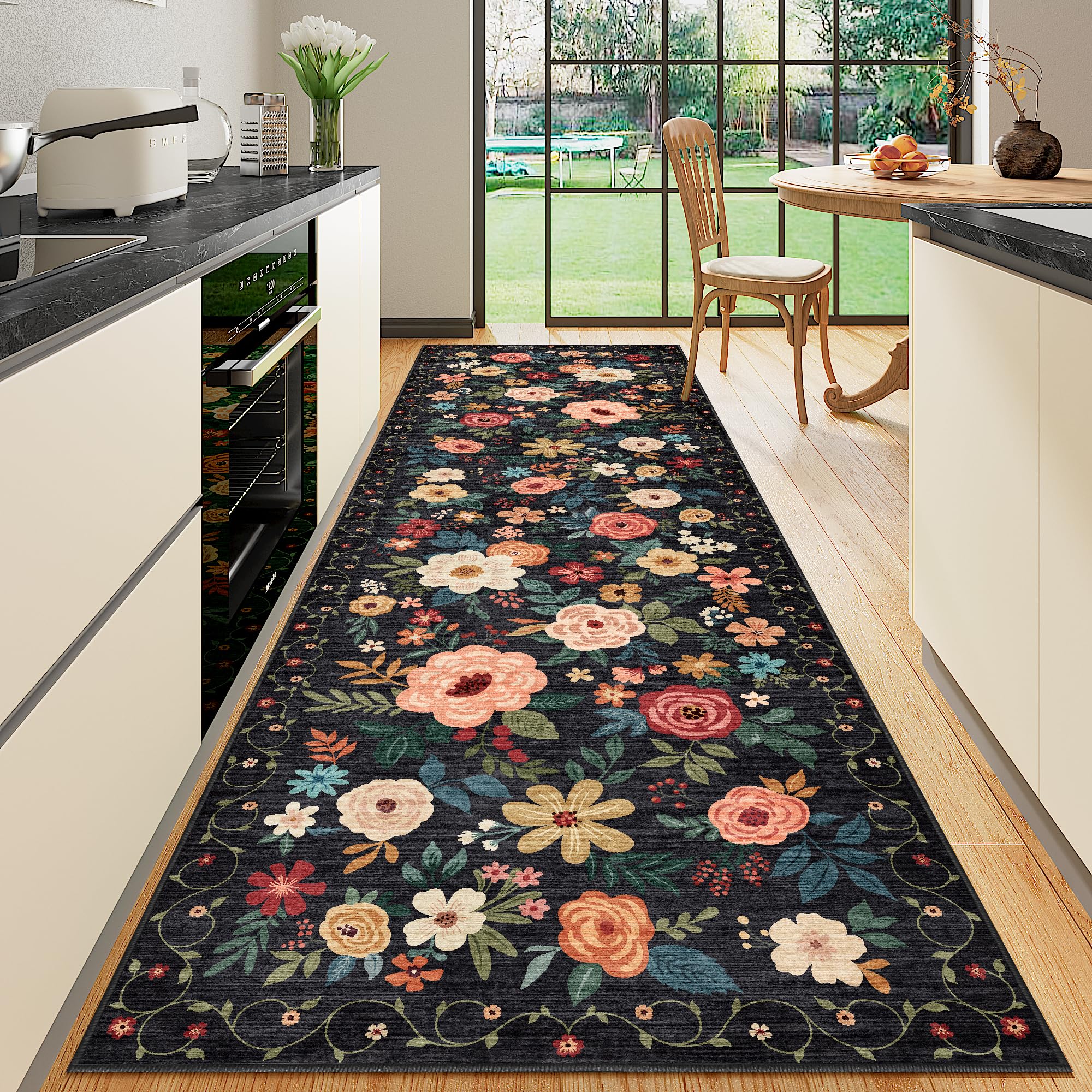 DUKINO Runner Rug 2x10 Kitchen Runner Rug for Hallway with Non Slip Backing Washable Low Pile Soft Boho
