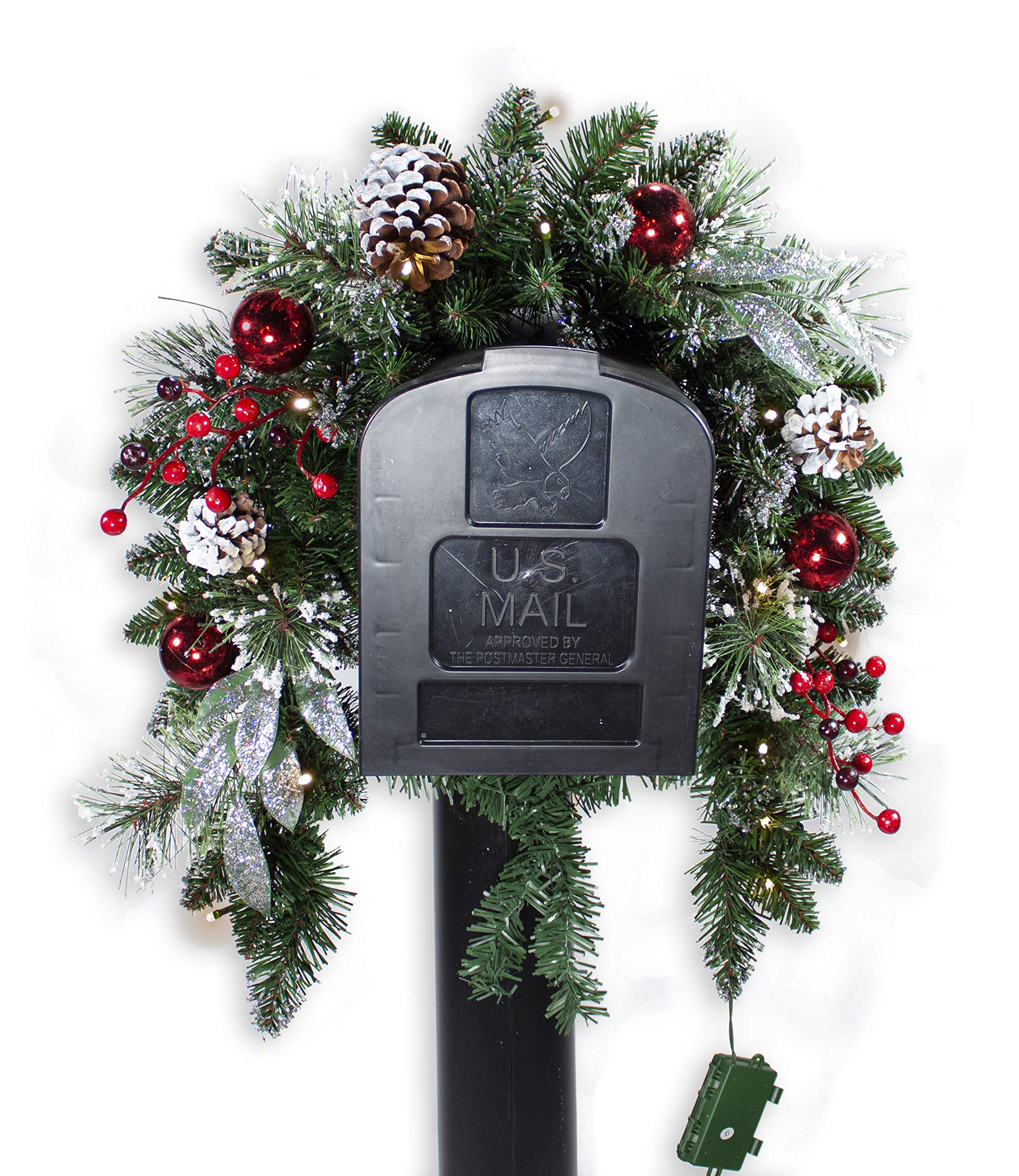 Boîte aux lettres de Noël prééclairée 20 LED aux finitions enneigées premium