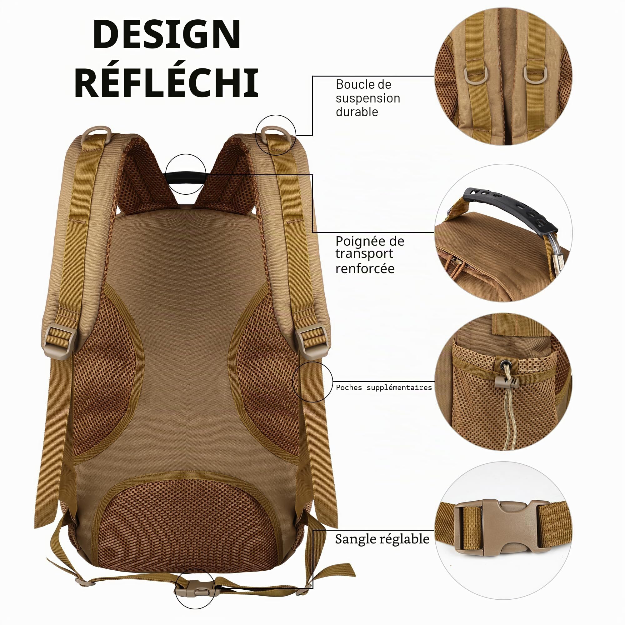 aiGear Sac à Dos Tactique, 25L / 45L / 55L Sac a Dos Voyage pour Hommes Femmes, Sac Multifonctionpour Les Sports de Plein Air Randonnée Voyage Camping
