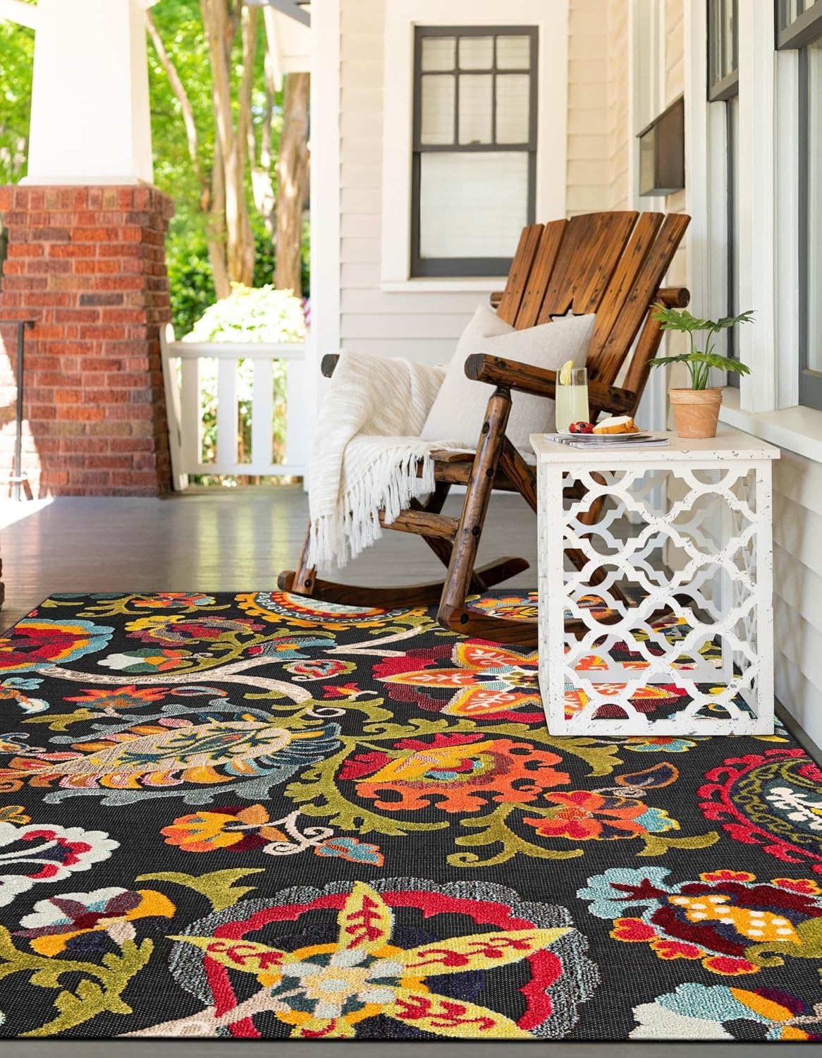 Rugs.com Outdoor Casablanca Collection Rug – 5x8 Multi Black Low-Pile Rug Perfect for Bedrooms, Dining Rooms, Living Rooms
