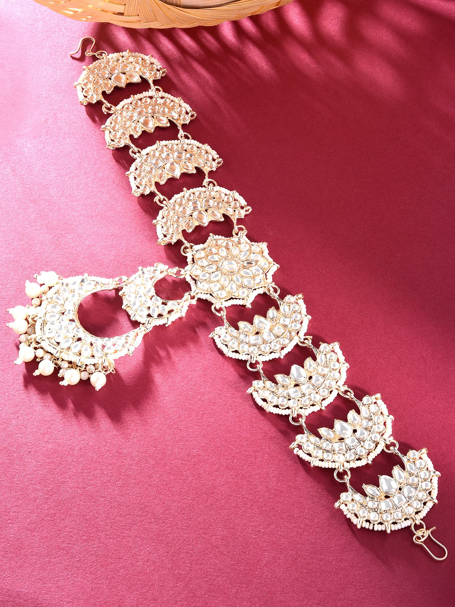 Tone Kundan & Crescent Bridal Head Chain For Women
