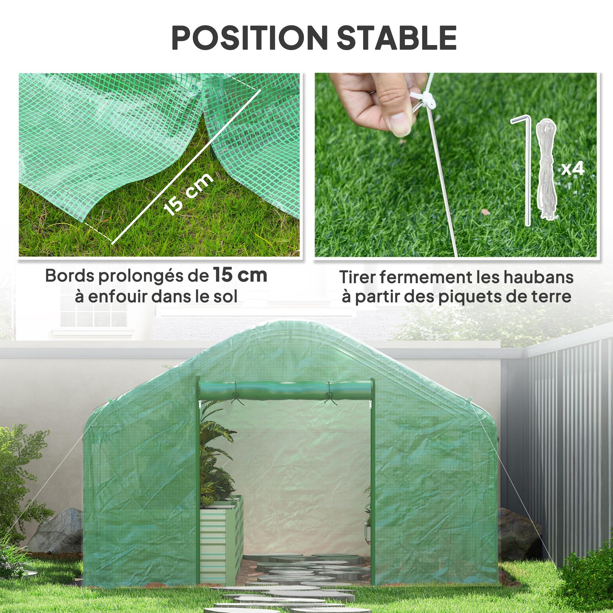 Outsunny Serra da giardino 12 m², serra tunnel da giardino, 4 x 3 x 2 m, con ante arrotolabili e grandi finestre in rete, serra in acciaio zincato e PE ad alta densità 140 g/m² resistente ai raggi UV
