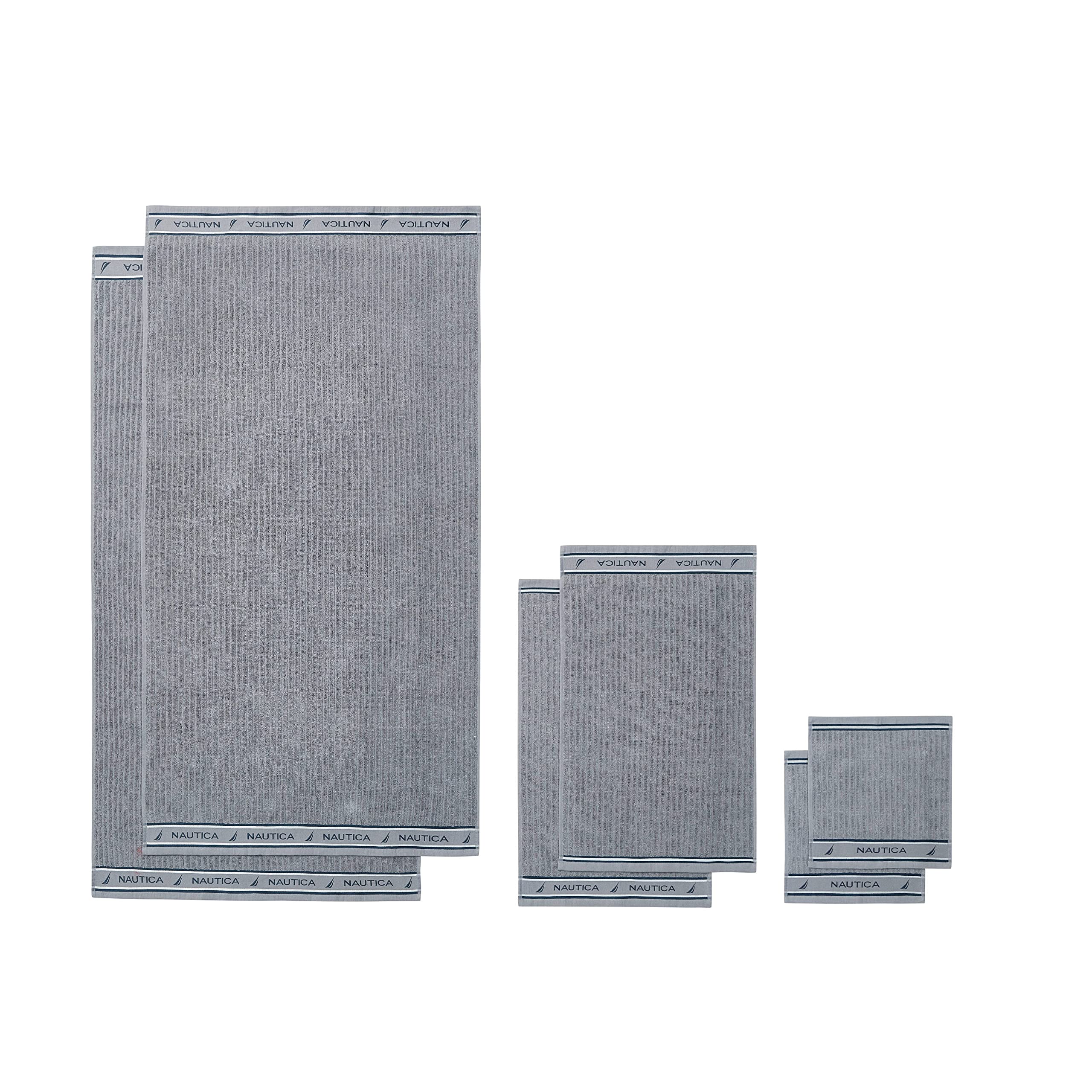 Nautica Asciugamani da bagno, morbido cotone assorbente, accessori essenziali per il bagno moderno, certificati Oeko-Tex, grigio (signature grey), 6 pezzi
