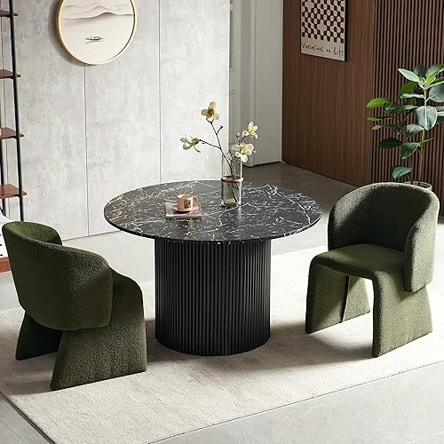 Miniatura 12 de NORDICANA Juego de mesa de comedor redonda de 5 piezas para 4, juego de mesa y sillas de cocina rústicas de 47 pulgadas, juego de comedor con 4