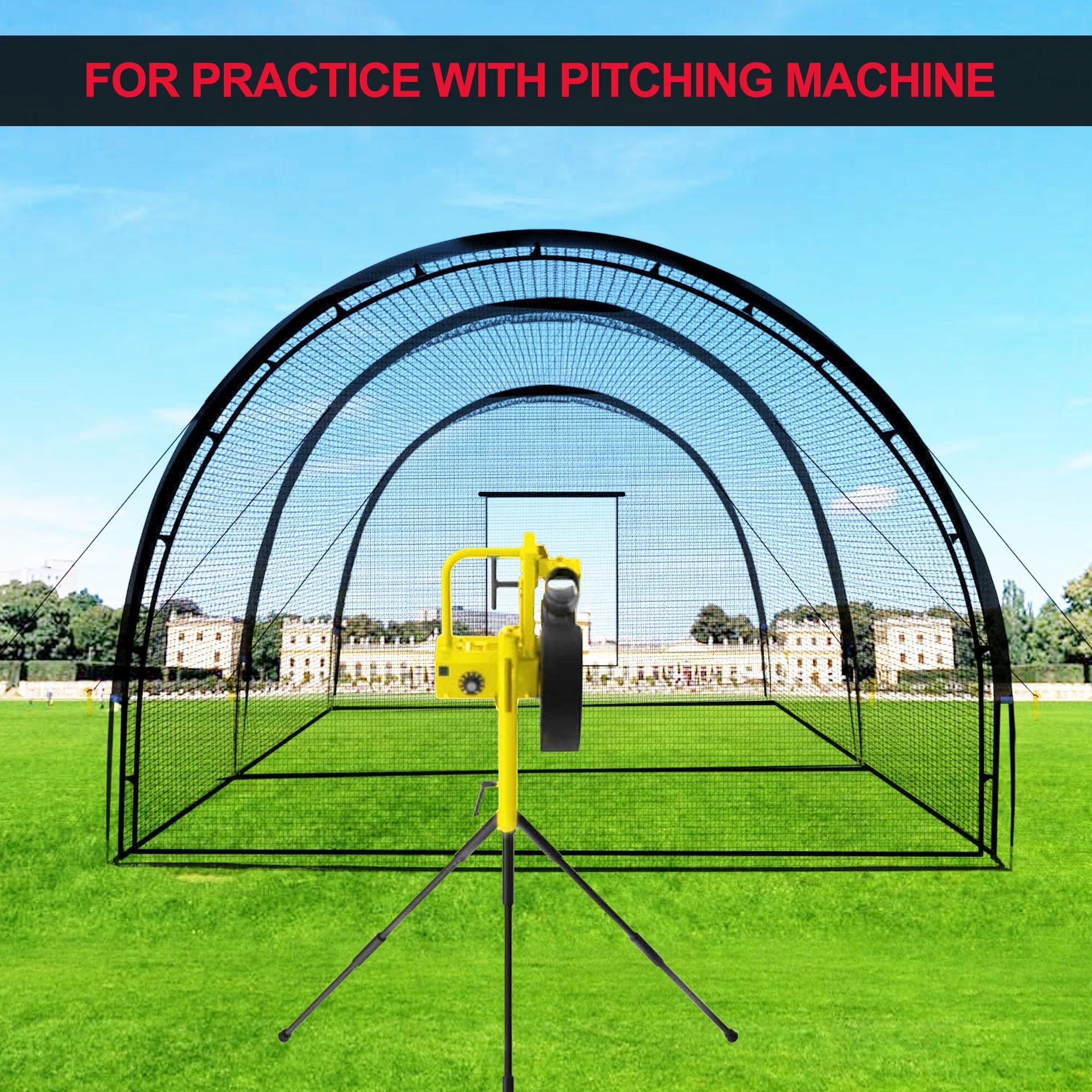 GarveeLife Filet de Cage de Baseball - 10 x 3,65 x 2,4 m - Portable - avec Trou - avec Ouverture de Machine à Pitching - Porte Amovible et Sac de Transport - pour Frapper et Lancer - Golf