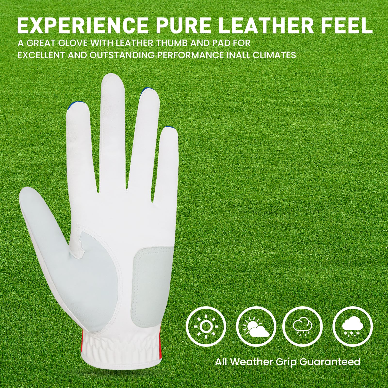 FINGER TEN Golf Gloves Men Left Hand Right Leather With Ball Marker Printed Grip 2 Pack - Image 3