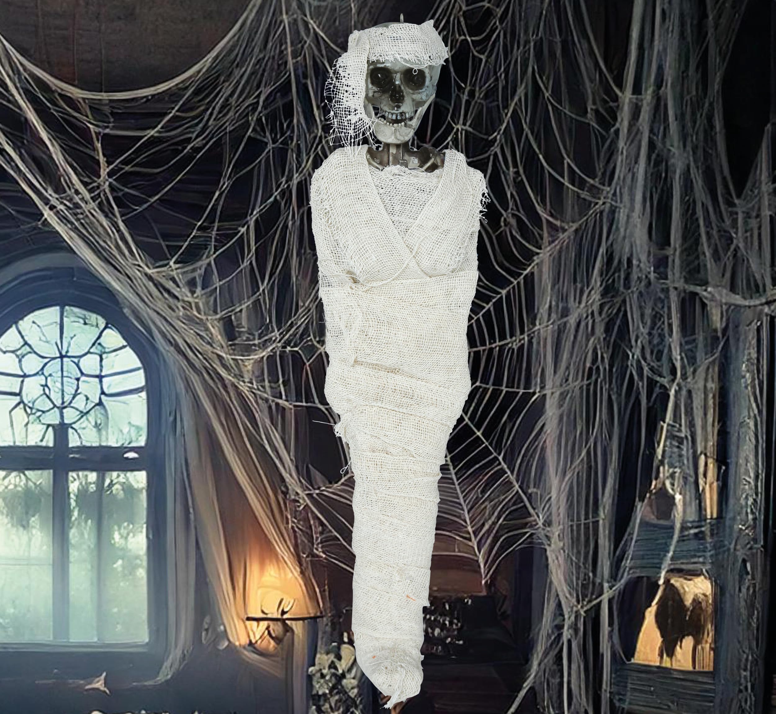 FIESTAS GUIRCA | Hanging Decorative Mummy (15.7 in) - Halloween Figure for Parties and Celebrations - Ideal for Scary Environments and Skeleton and Mummy Themes - Beige