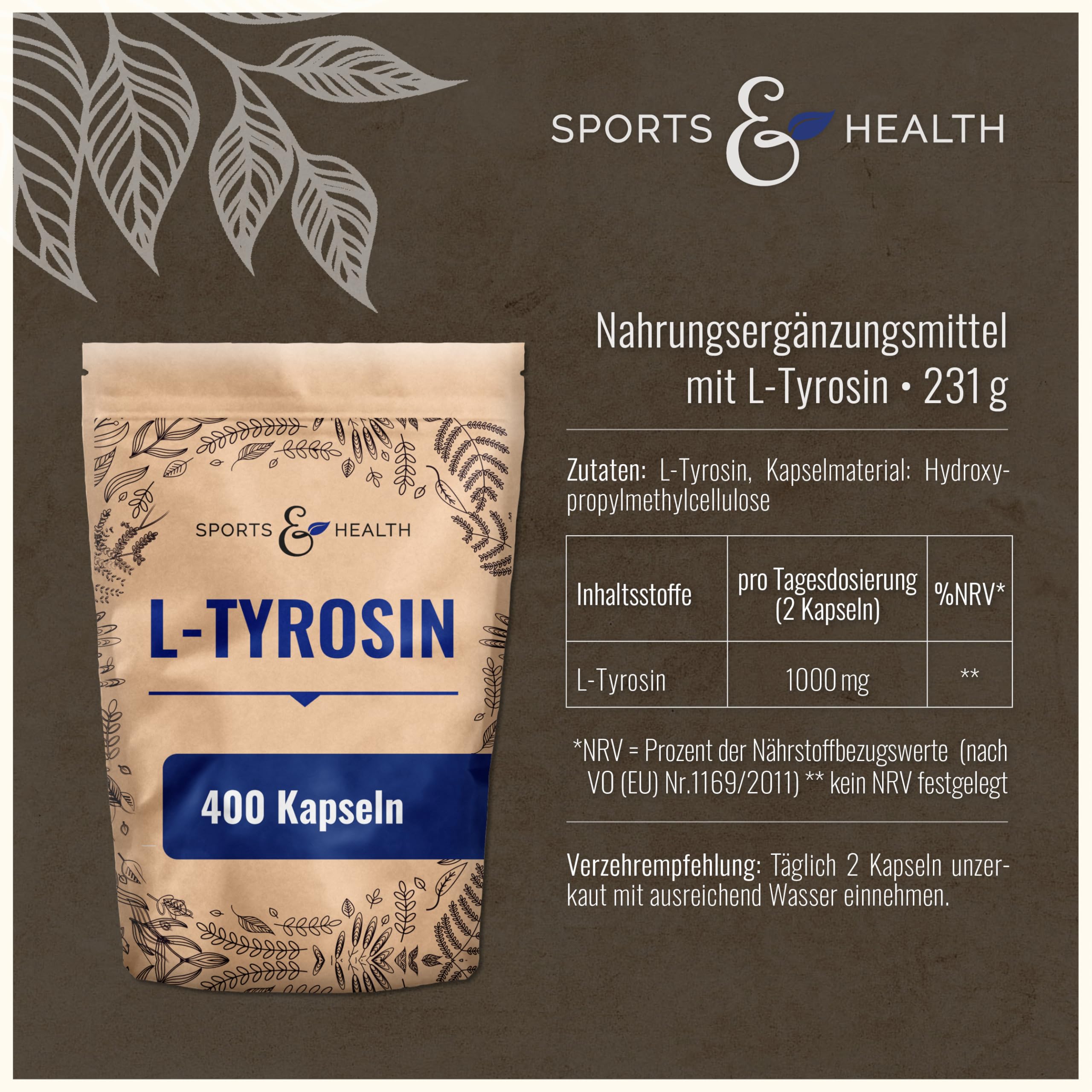 L-Tyrosin - 400 Kapseln - Eigene Produktion - L Tyrosin hochdosiert, L Tyrosine, L-Tyrosine, L.Thyrosin, L-Thyrosin, L-Tyrosin-Kapseln