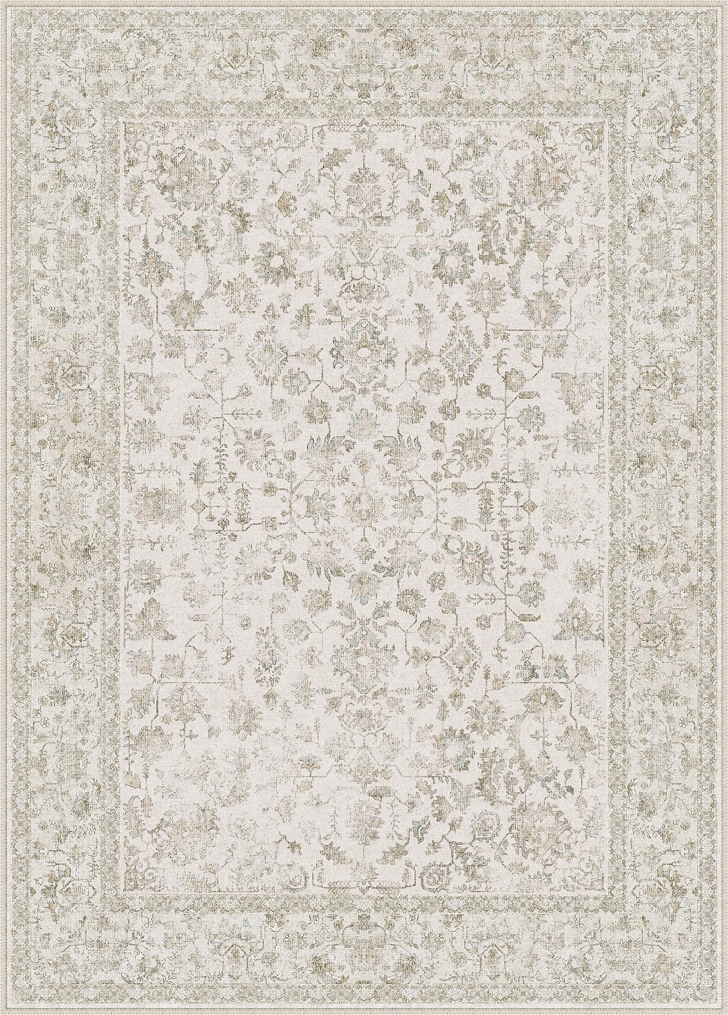 PureCozy Vintage Washable Rug Living Room 300 x 400 cm Short Pile Non-Slip Soft Tree Boho Retro Rugs for Kitchen Bedroom Dining Room Bedroom Living Room Office Cream