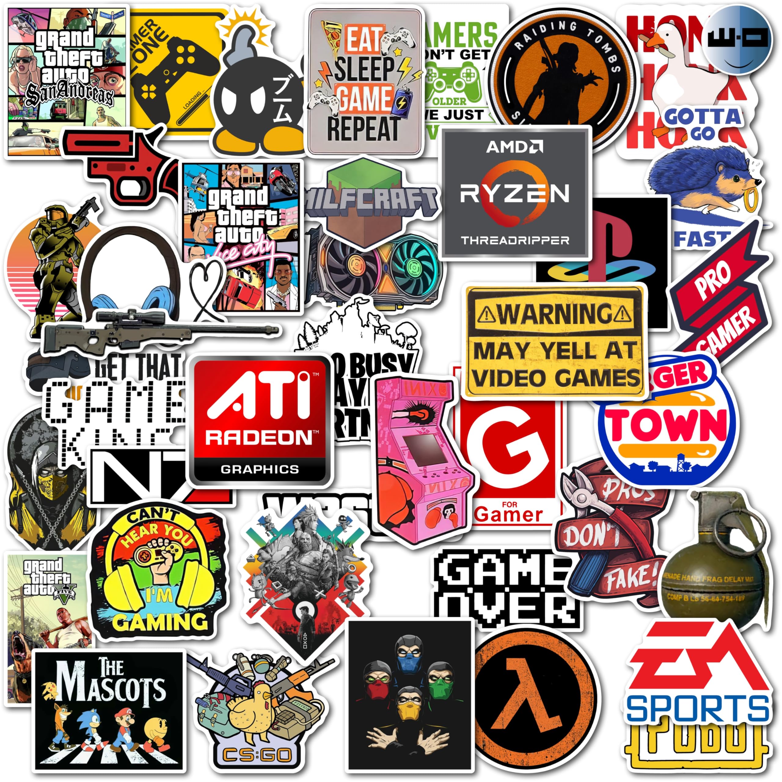WallDesign 44 Vibrant Self Adhesive Gaming Sticker Set for Console & PC Gamers - Mobile,Laptop,PC,Accessories,Gifting - Durable,Laminated,Quality Printed Vinyl,Hardcore Gamers/Gaming Culture,51 mm