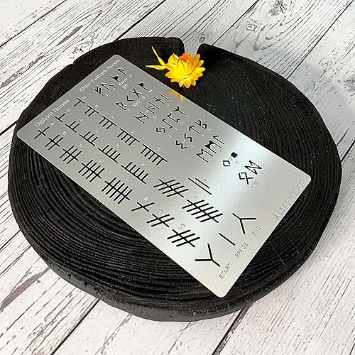 Miniatura 6 de Aleks Melnyk No.421 Plantilla de metal, runas Elder Futhark y Ogham, Alfabeto antiguo, alfabeto mágico de sigil, plantilla de letras para leña,