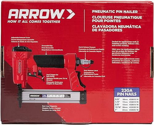Miniatura 10 de Arrow PT23G - Pistola de uñas neumática compacta de calibre 23 sin aceite se adapta a uñas de 38 pulgadas 12 pulgadas 58 pulgadas 1316 pulgadas y 1