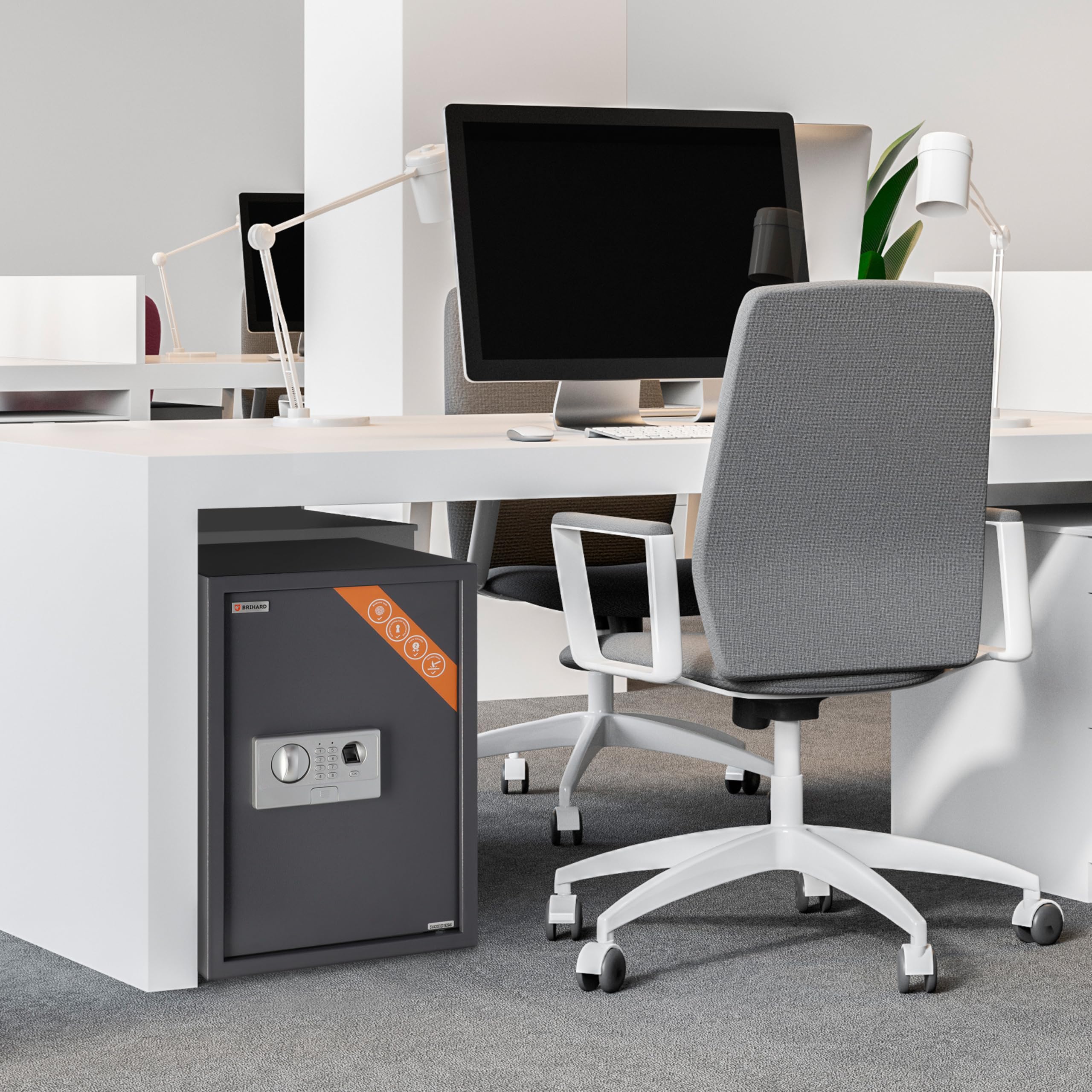 Sejf biometryczny Brihard - 2w1 Cyfrowy Sejf na Klawiaturę i Odcisk Palca - Biznesowy XL sejf LCD 50x35x36cm - Duży Sejff z blokadą przeciwłamaniową ze wskaźnikami LED do biura, domu, gotówki, laptopa