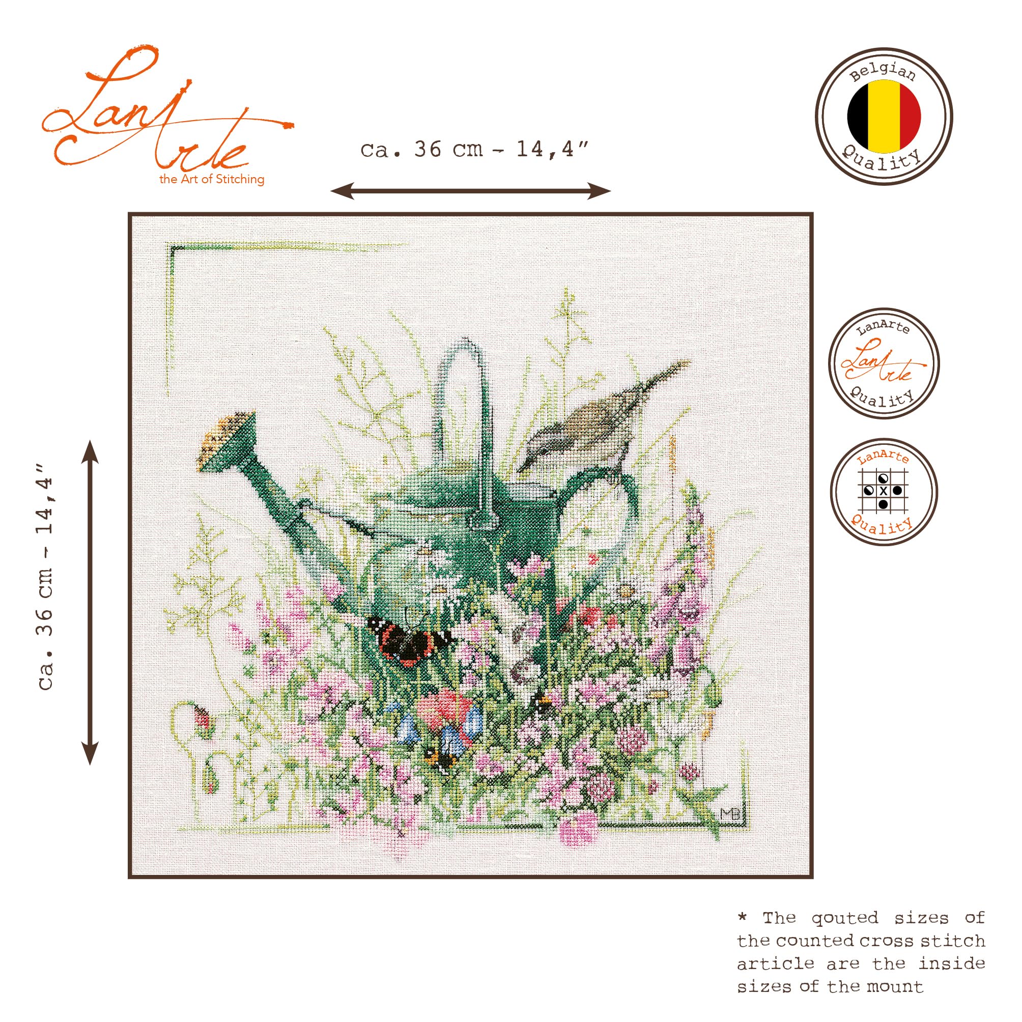 Lanarte Kreuzstich Stickpackungen Gezählter Kreuzstichbilder Set GIESSKANNE Wanddekoration Handarbeit Set für Erwachsene ca. 36 x 36 cm DIY Deko Bastelset Handwerker Kreative Geschenkset