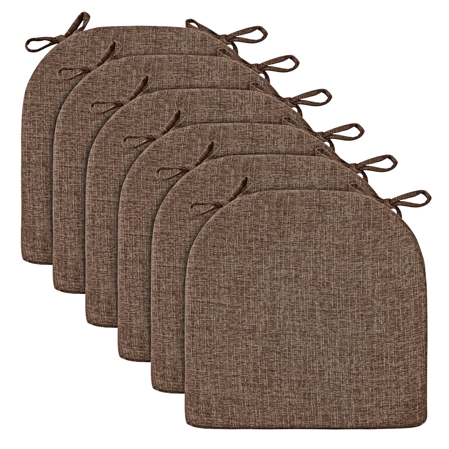 Wellsin Chair Cushions for Dining Chairs 6 Pack - Kitchen Chair Cushions with Ties and Non-Slip Backing - Dining Chair Pads 16