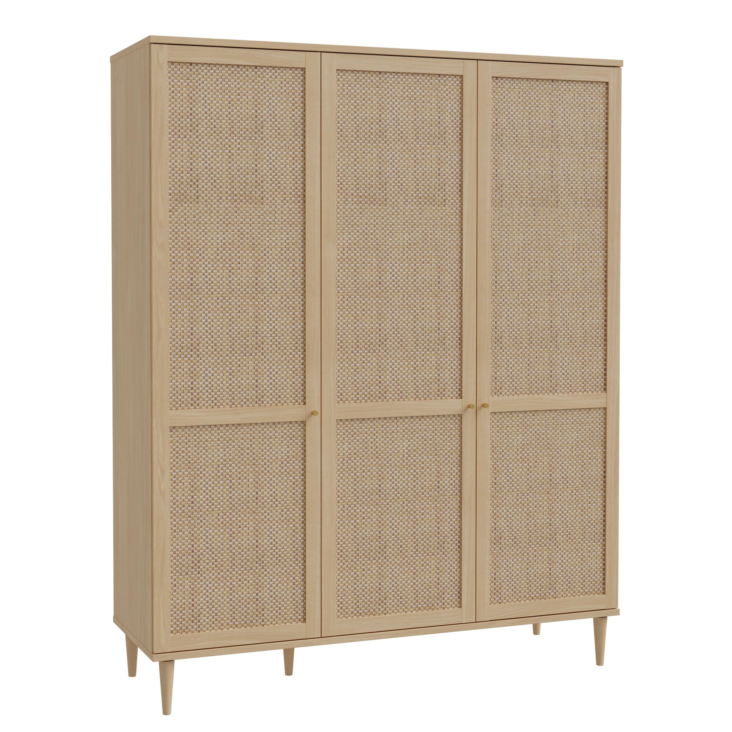 FORTE Calasetta Armadio 165 cm stile boho intrecciato viennese armadio con 3 ante appendiabiti in legno decorazione: Elegancia Rovere/Technorattan, 165 cm di larghezza x 208 cm di altezza x 52 cm di