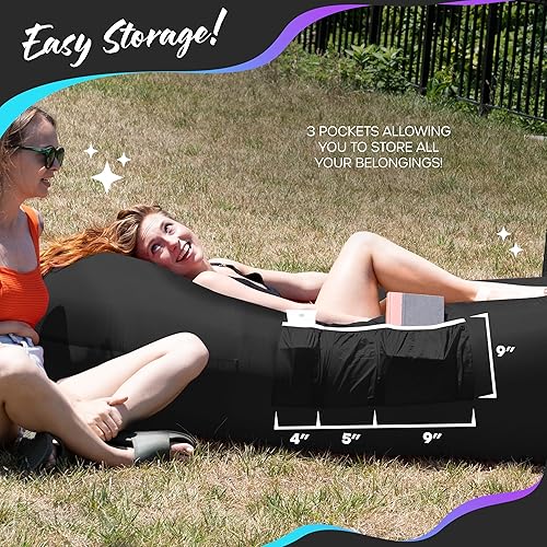 Miniatura 8 de Nevlers Tumbona Inflable  Silla Inflable de Poliéster 210T  Sofá de Aire para Acampar sin Bomba  Sofá Cama de Aire para Acampar con Capacidad de 204
