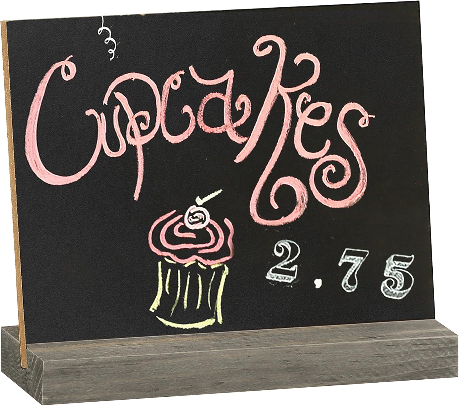 MyGift 4 Pack Small Tabletop Chalkboard Wedding Name Card with Rustic Brown Wood Base, Decorative Standing Price or Label Cards for Cafe, Bakery, Food Buffet Tables, 5 X 6 Inch