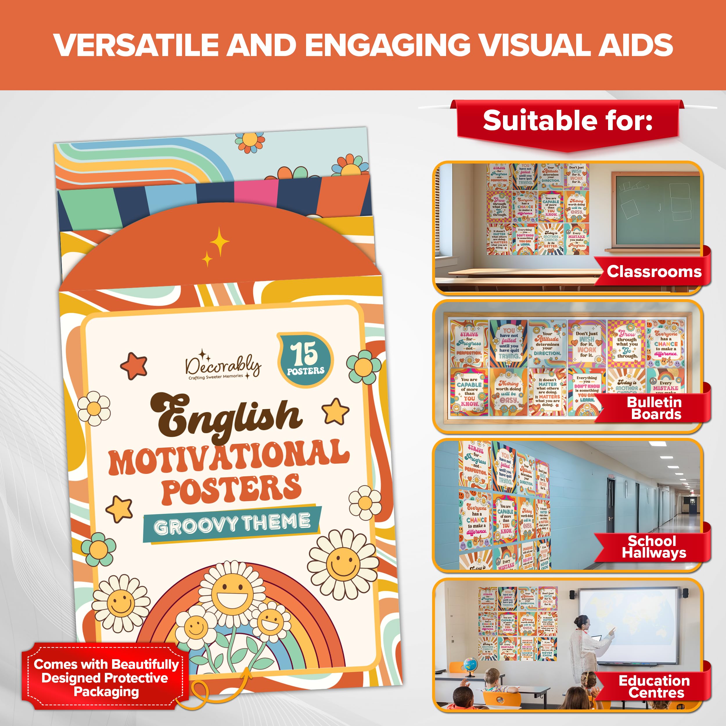 Snapklik.com : Decorably 15 Motivational Retro Groovy Classroom Decor Theme