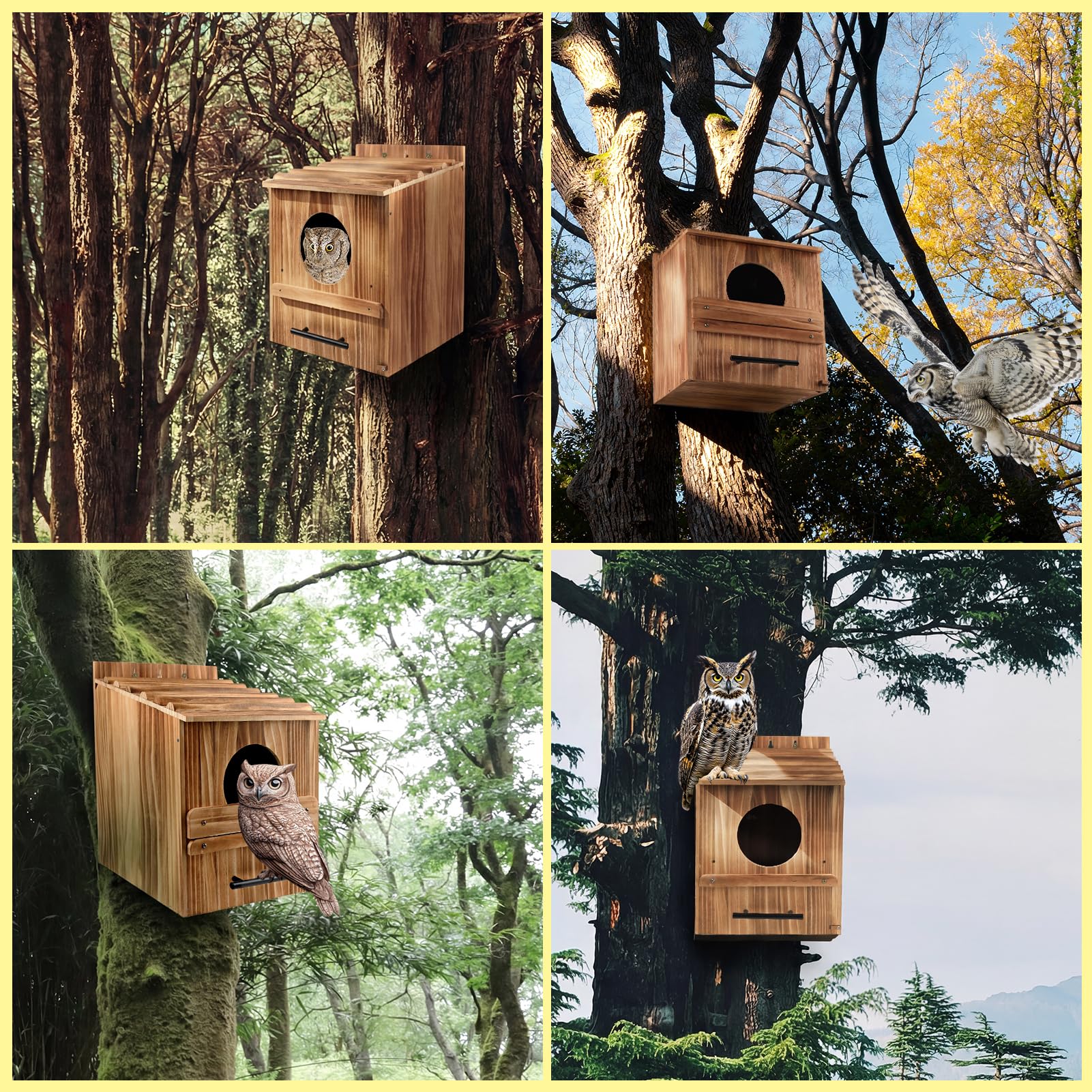 Grande casetta per esterni, 43,2 x 31,8 x 31,8 cm, in legno, per esterni, nido per uccelli, habitat per urlo, boreale, sega - Whet & Elf Owls