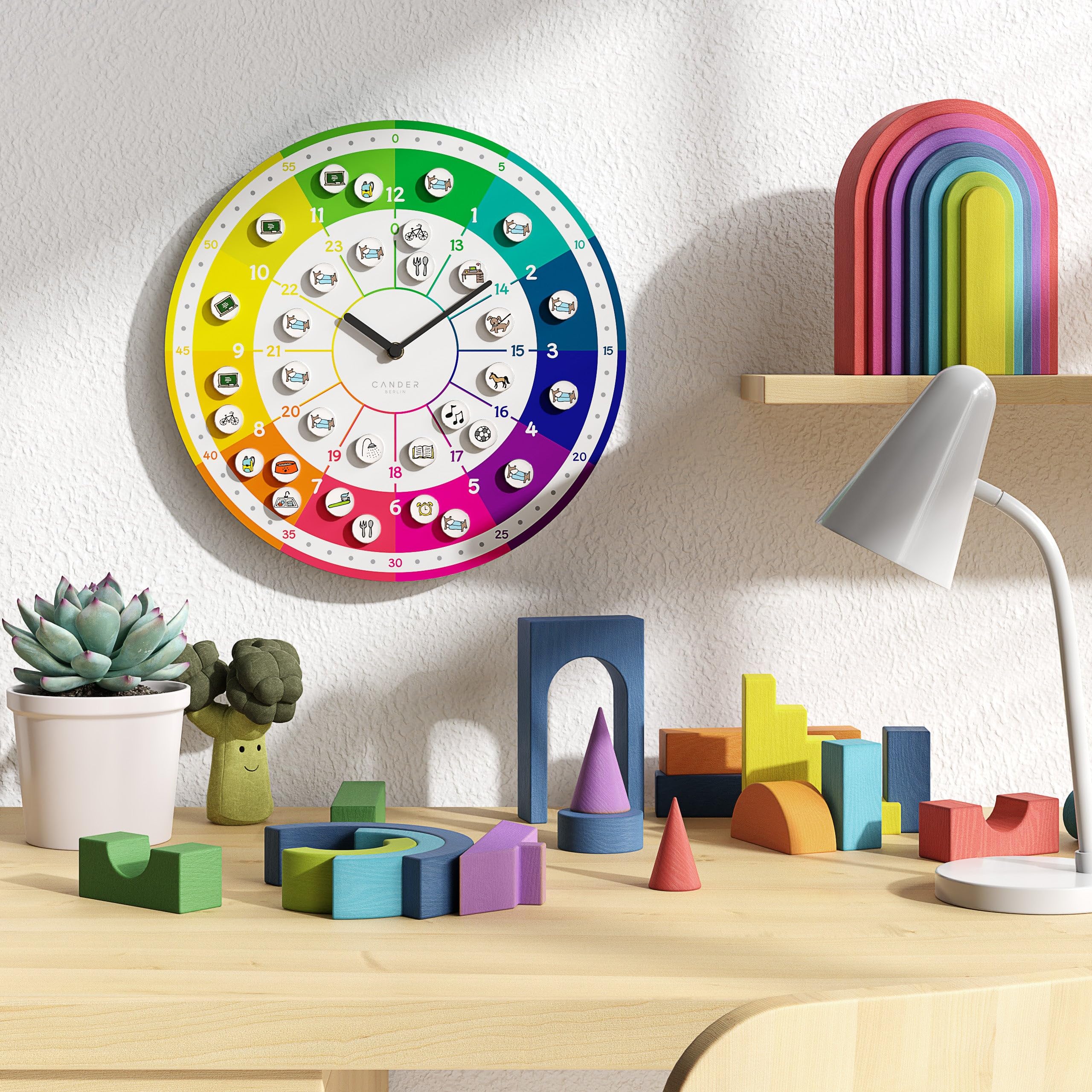 Cander Berlin MNU 11930 A Reloj de pared infantil silencioso con fotos magnéticas, 30 cm, para habitación infantil, analógico, sin ruido de tictac, para niñas y niños