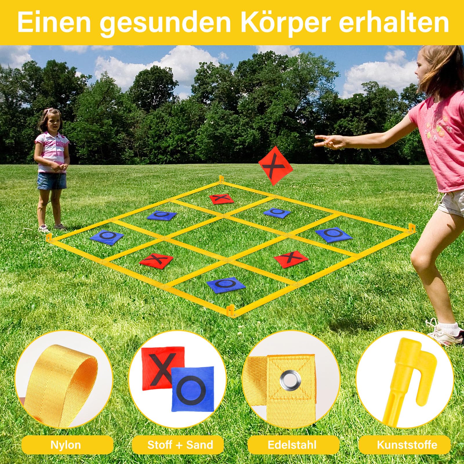 Jeux d'extérieur géants Tic Tac Toe pour Enfants, Adultes et familles, Jeu de Lancer de Sacs de fèves Tic Tac Toe Portable avec 10 Sacs de fèves