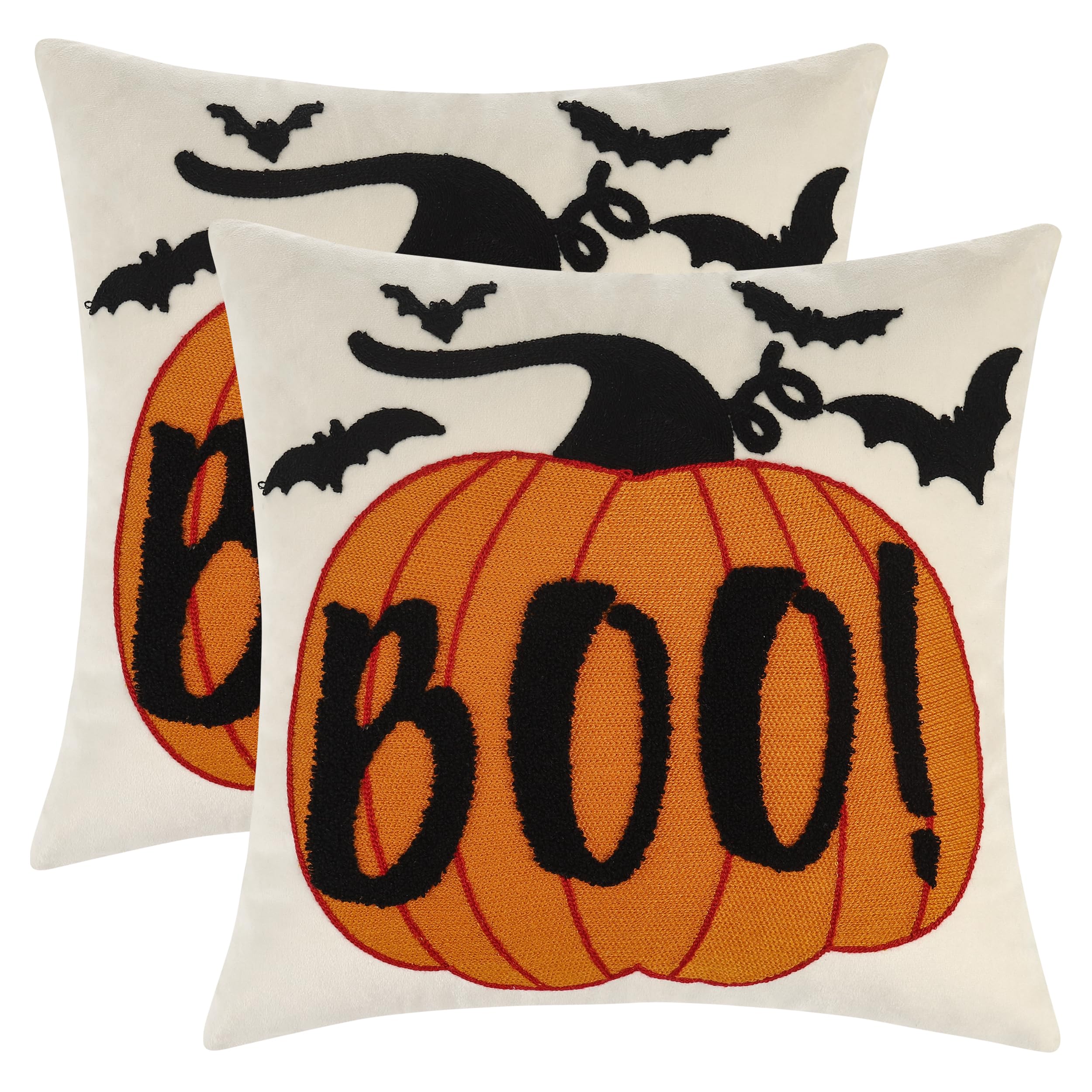 Funda De Almohada Decorativa Halloween - Juego De 2, Diseño Calabaza Fantasma, 45x45 Cm, Poliéster