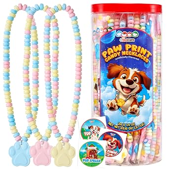 24 Paw Print Candy Necklaces, Individually Wrapped Dog Party Favors