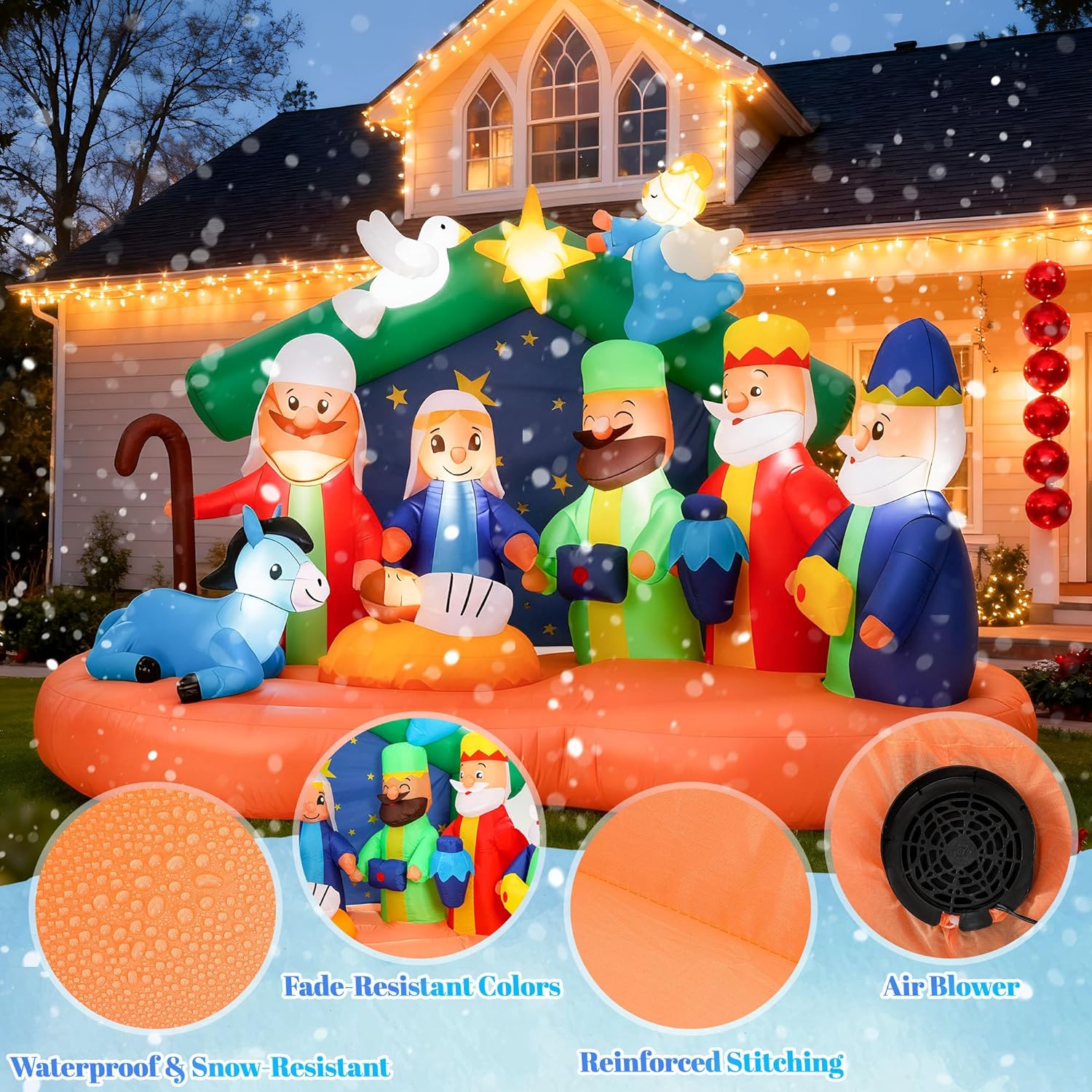 Kasyat 8.5 ft Christmas Inflatables Nativity Scene Outdoor Decorations, Large Christmas Blow up Yard Nativity Sets with LED Lights, Holiday Lawn Garden Xmas Party Decor - Image 4