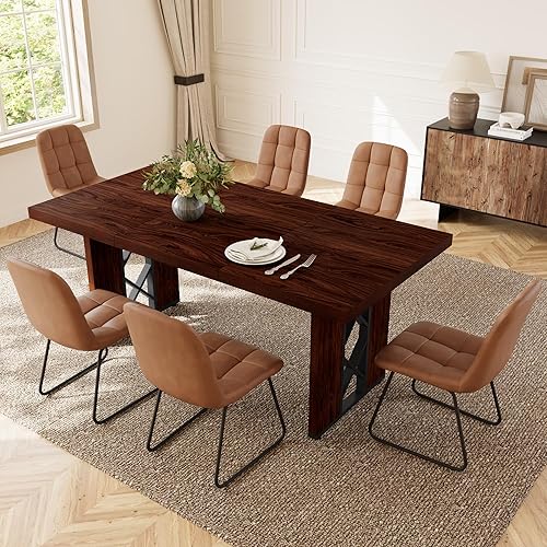 Miniatura 19 de Juego de mesa de comedor de 7 piezas para 6-8 personas, mesa de cocina MDF de 70.8 pulgadas con 6 sillas tapizadas, ahorro de espacio para comedor,