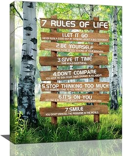 Funaluz 7 Rules of Life Wall Art Green Birch Tree Wall Decor Inspirational Canvas Prints Silver Birch Forest Pictures Painting Artwork Home Decoration for Restroom Bedroom Living Room 12"x16"
