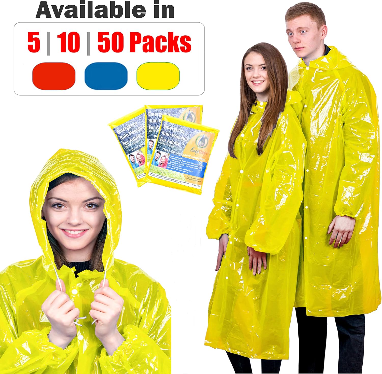 KeepDry! Extra Thick Disposable Emergency Rain Ponchos~ Tear Resistant, Lightweight