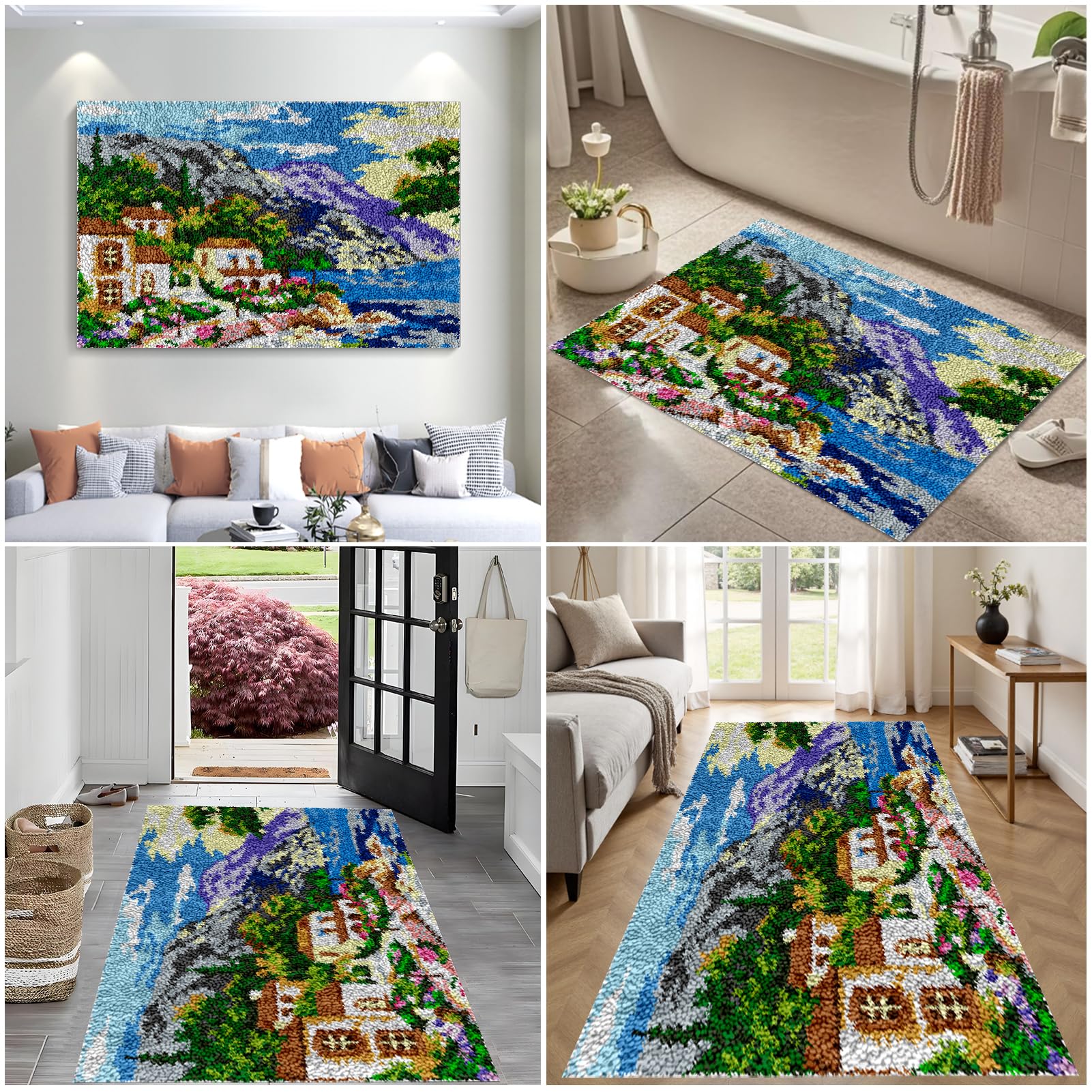 Bnehwogu Zestaw dywaników do ściegów, zestawy haczyków do zatrzasków 69 x 102 cm, zestaw do haftowania gobelinów, zestawy do wiązania dla dorosłych dzieci początkujących, ścieg krzyżykowy