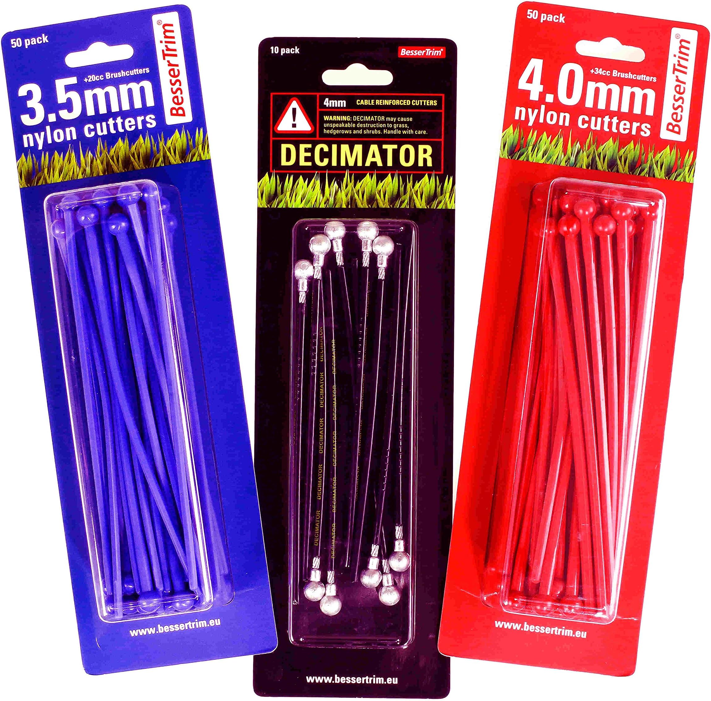 AMZ4 Bessertrim Bundle: one pack of each of Blue (BT35) and Red (BT40) Nylon Cutters, and one pack of our DECIMATOR cutters (BT40D)