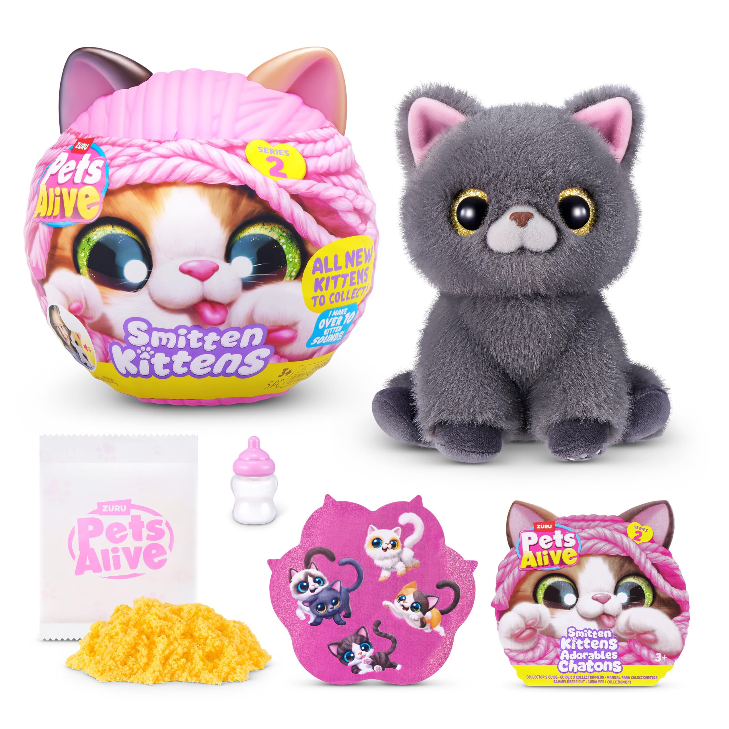 Pets Alive Smitten Kittens Series 2 (British Shorthair) by ZURU – Interactive Plush Cat Toy with 10 Sounds, Surprise Unboxing, Soft Collectible Pet for Ages 3+