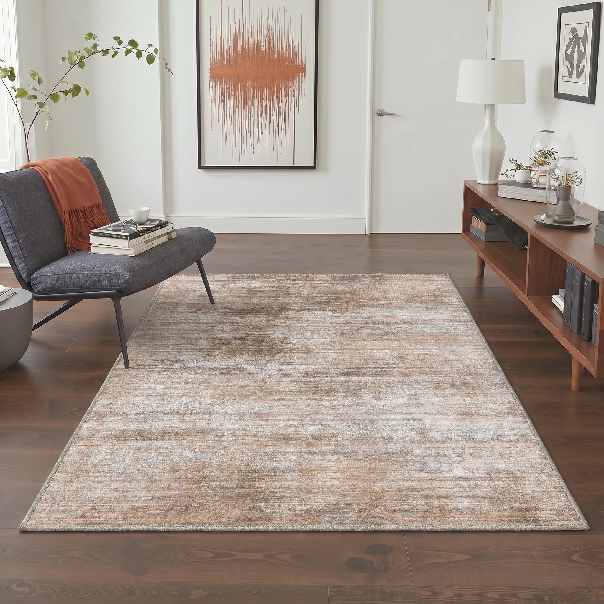 GENIMO Modern Abstract Washable Rug 120x170cm, Spill Resistant Quick Dry Non-Slip Large Area Rug for Living Room Bedroom Home Office Indoor