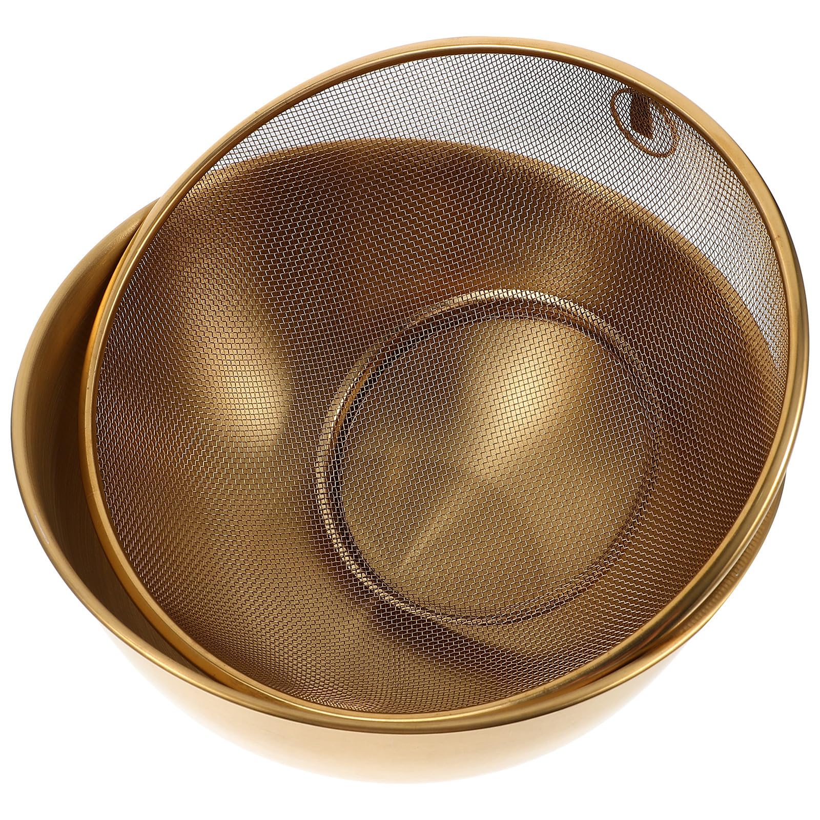 OSALADI Passoire à Riz Inox 22 Cm Dorée à Mailles Fines Bol Mélangeur 2 Pièces pour Fruits et Légumes, Égouttoir Solide et Polyvalent, Accessoire la Cuisine Pratique