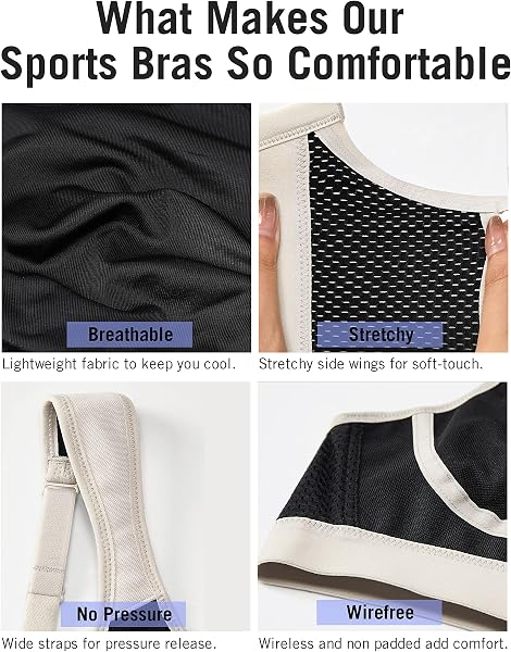SYROKAN Women's Comfort Sports Bra High Impact for Large Breasts Wireless Stretch Support Bounce Control - 5